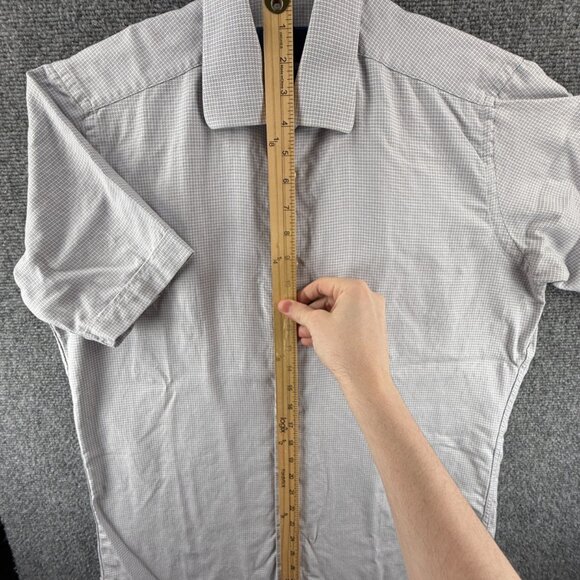 David Donahue Blue Brown Short Sleeve 16 Trim Check Cotton Button Up Shirt Men - Picture 4 of 13